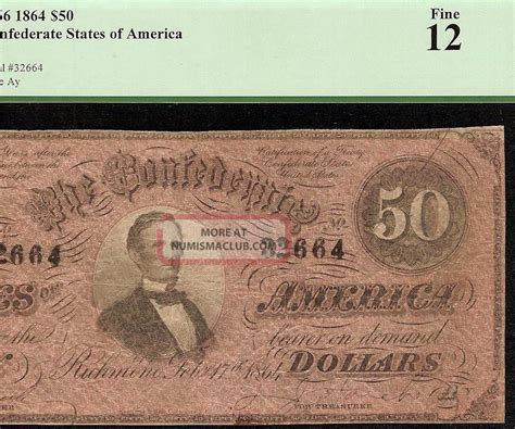 1864 50 Dollar Bill Civil War Confederate Currency Note Paper Money T 66 Pcgs