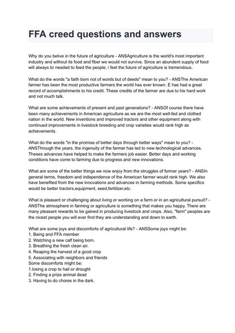 FFA creed questions and answers 2024/2025 (100% verified solutions