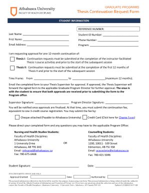 Fillable Online Fhd Athabascau Thesis Continuation Request Form Fhd