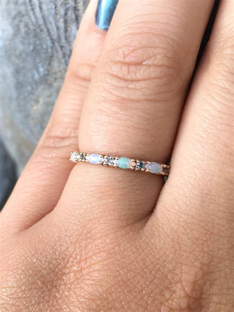 Aquamarine Opal Band Unique Ring Opal Aquamarine Ring Wedding Etsy