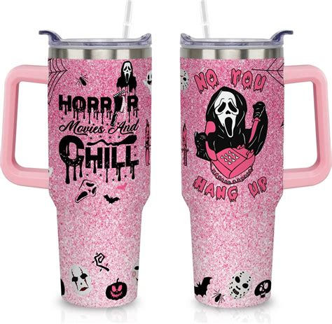 Yhntgbred 40 Oz Halloween Tumbler With Handle Lid And Straw Halloween Cup Horror