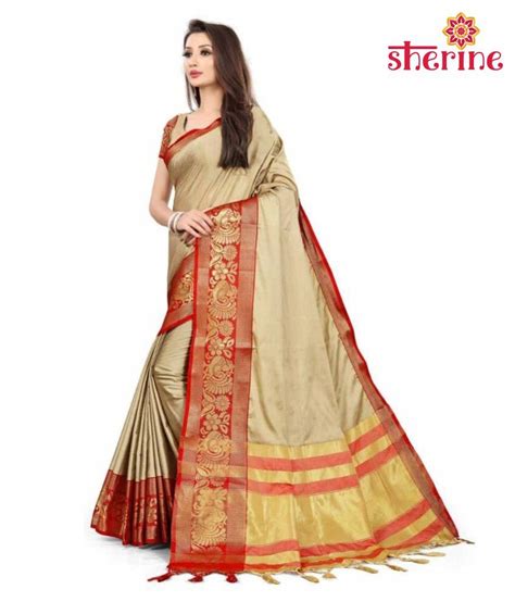 Sherine Beige Silk Saree Buy Sherine Beige Silk Saree Online At Low