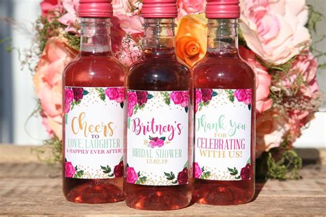 Floral Mini Wine Bottle Labels Perfect For Bridal Showers Etsy Wine