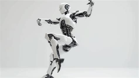 White Humanoid Robot In A Dynamic Pose Premium Ai Generated Image