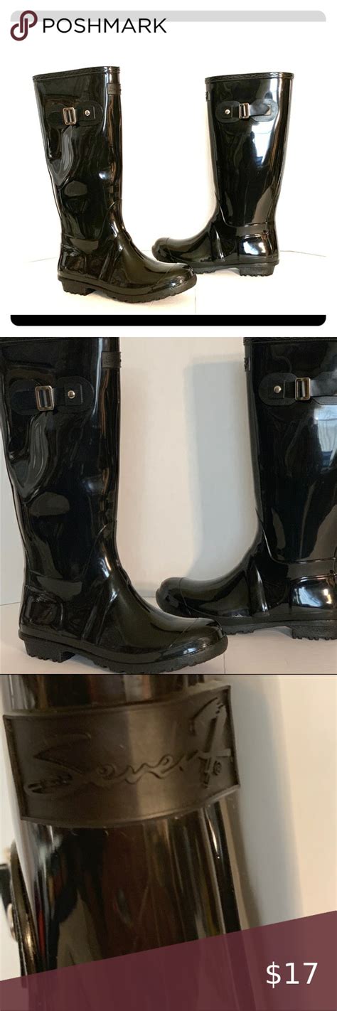 Seven 7 Rain Boots Size 10 Shiny Black Tall Rain Boots Boots Boots Knee