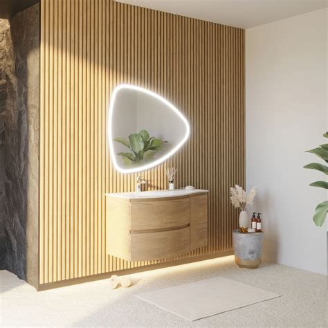 MOBILE BAGNO SOSPESO CURVO ROVERE MIELE 105CM CON SPECCHIO A GOCCIA