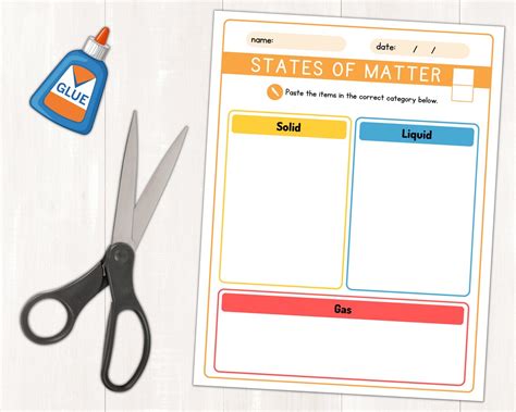 States Of Matter Sorting Activity Solid Liquid And Gas States Of