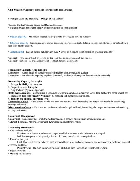 Mgmt Midterm Notes Ch Strategic Capacity Planning For