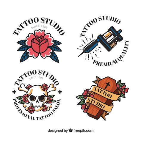 Colección de logos de tatuajes clásicos coloridos Vector Gratis