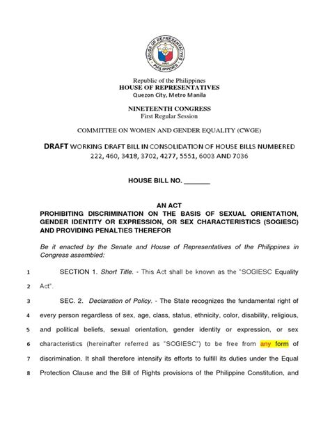 Draft Working Draft Bill In Consolidation Of House Bills Numbered 222 460 3418 3702 4277