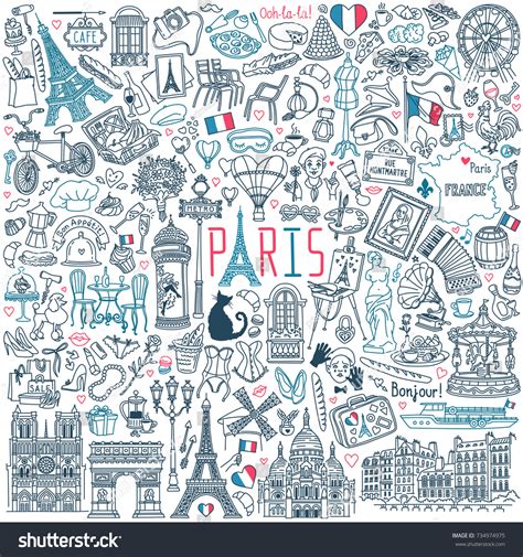 Paris Doodle Set Popular French Landmarks Stock Vector Royalty Free
