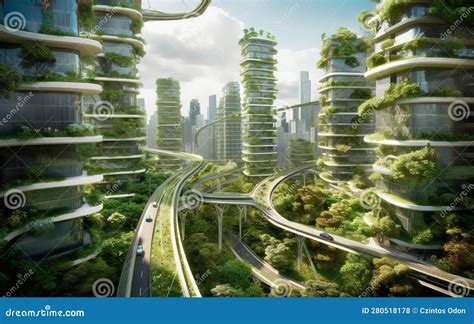 An Imagined Futuristic Slightly Sci Fi Eco Friendly City Stock