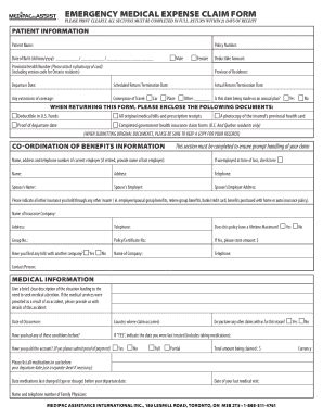 Fillable Online EMERGENCY MEDICAL EXPENSE CLAIM FORM Medipac Fax