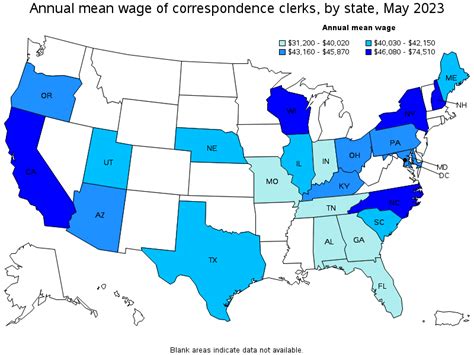 Map Of Annual Mean Wages Of Correspondence Clerks By State May 2023