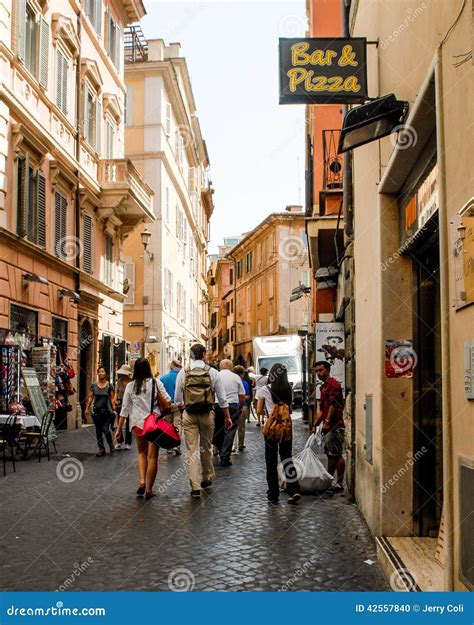 Tourists Walking Down a Street in Rome, Italy. Editorial Image - Image