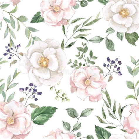Soft Nude Flowers Seamless Pattern Watercolor Pastel Floral Print Hand Painted Botanical