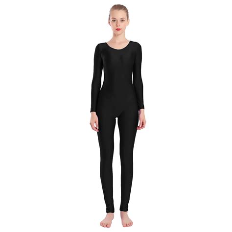 SPEERISE Women Black Long Sleeve Unitard One Piece Spandex Full Body