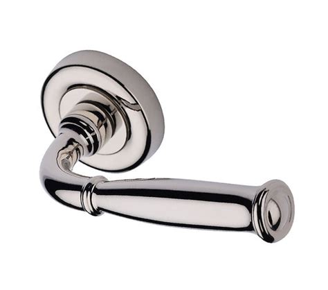 Heritage Brass Lincoln Design Door Handles On Round Rose Polished Nickel V1938 Pnf Sold In