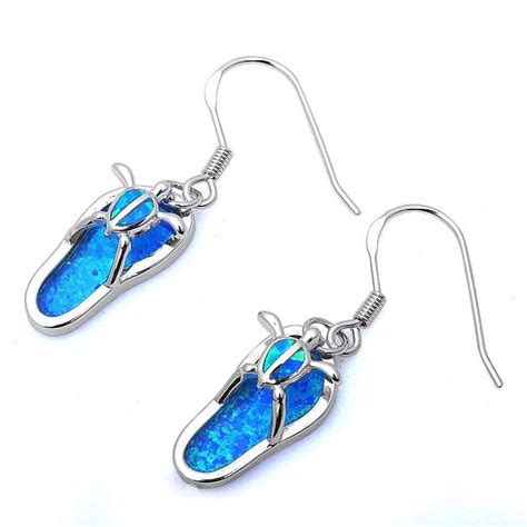 Beach Sandal Flip Flop Turtle Solid 925 Sterling Silver Lab Blue Opal