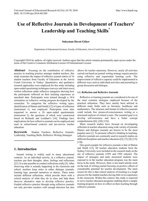 Pdf Use Of Reflective Journals In Development Of Teachers Leadership