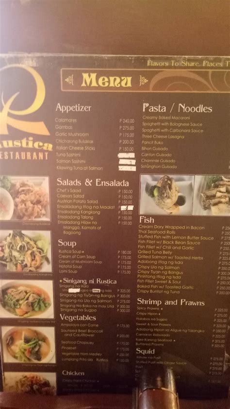 Menu At Rustica Gapan Nueva Ecija Restaurant Gapan City 7WRX CG5