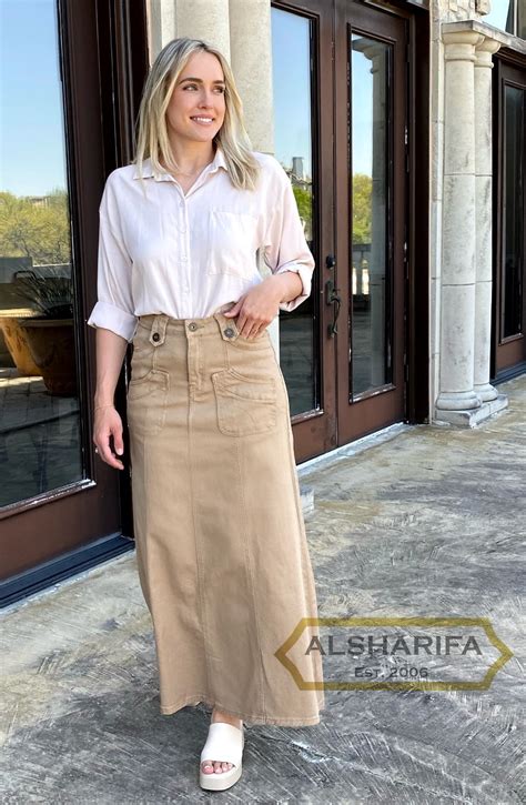 40 LONG COTTON TWILL SKIRT WOMENS Khaki SKIRTS MODEST Khaki