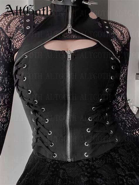 Altgoth Chaleco De Vendaje Vintage G Tico Oscuro Para Mujer Cors Halter