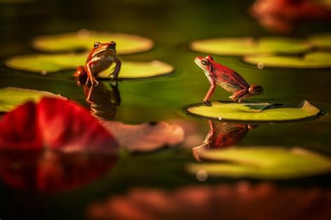 Premium Ai Image Frogs On A Lily Pad In A Pond