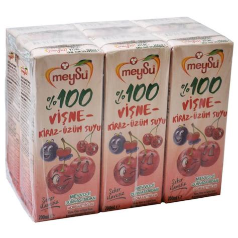 Meysu 0 Vişne Kiraz Üzüm Suyu 6 200 Ml Cepte Şok