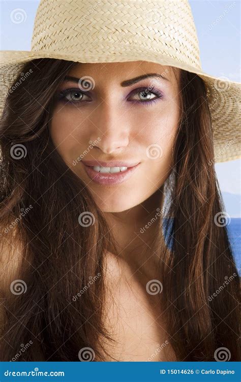 Brunette With Hat Stock Photo Image Of Face Sensual 15014626