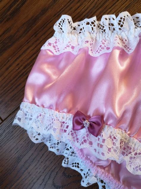 Baby Pink Bikini Panties Slippery Satin Sissy Knickers Frilly Bum Ruffle Made To Order
