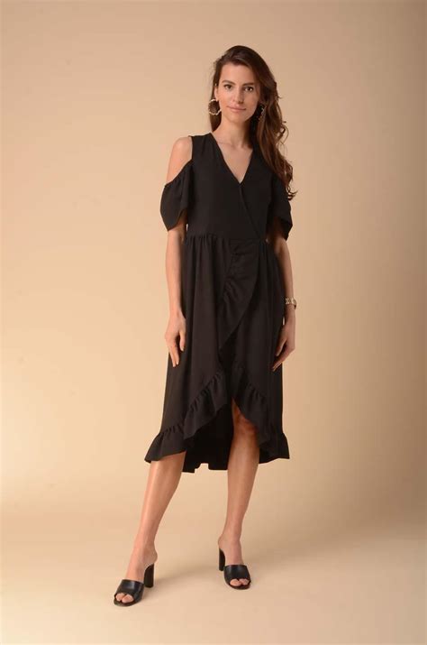 Envelope Dress With Cut Out Shoulders Black