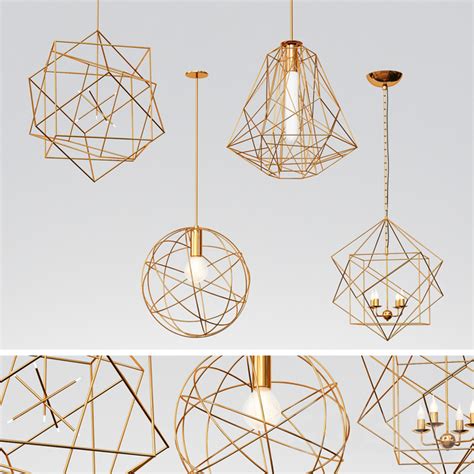 3d Models Ceiling Light 5 Geometric Pendant Lights