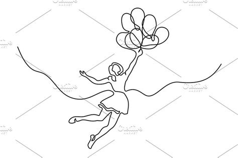 Girl Flying In Air With Balloons Fly Drawing Creative Drawing