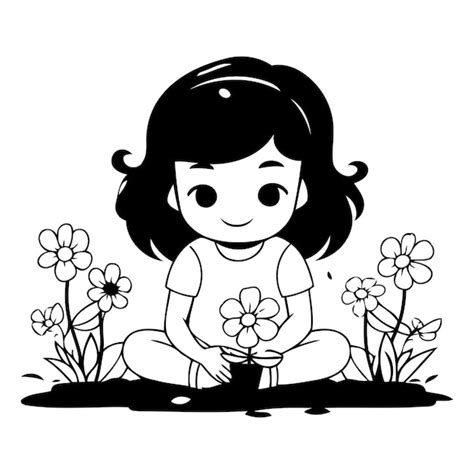 Una Ni A Linda Plantando Flores En El Jard N Ilustraci N Vectorial