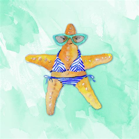 Blue Bikini Starfish On Watercolor Painting By Lanie Loreth Pixels
