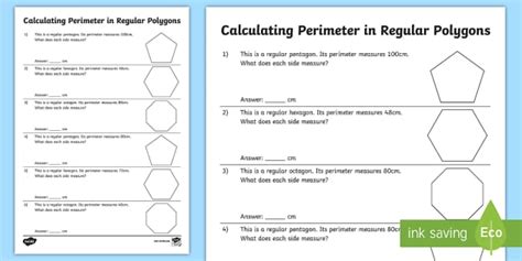 Calculating Perimeter Of Shapes Worksheet Regular Polygons