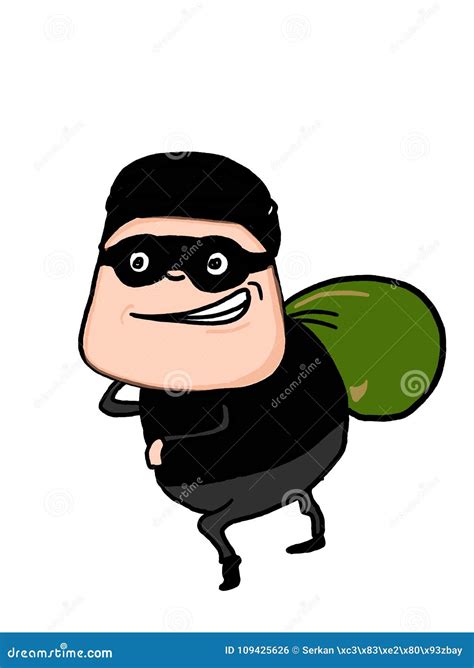 Cute Thief Character Vector Cartoon Illustration Bandit With Bag