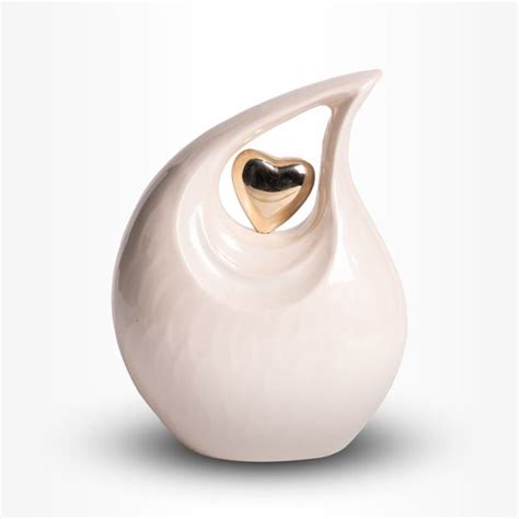 Crematie Urn Teardrop Messing Urn Creme Wit Met Hart Handgemaakte