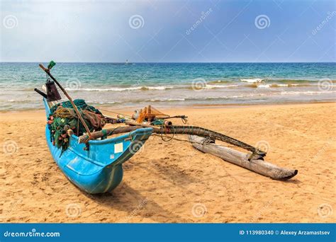 Traditional Sri Lankan Fishing Boat On The Coast Stock Photo Image Of