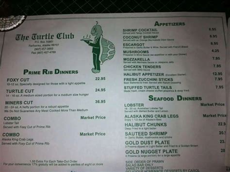 Turtle Club Menu, Menu for Turtle Club, Fairbanks, Fairbanks ...