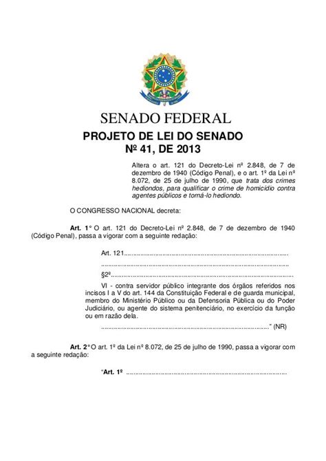 Pls Projeto De Lei Do Senado Nº 41 De 2013 Qualificar O Crime De