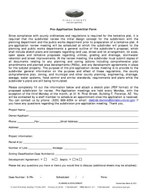 Fillable Online Pinalcountyaz Subdivision Pre Application Submittal