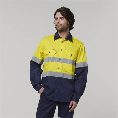 Hard Yakka Core Hi Vis Long Sleeve 2 Tone Taped Vented Cotton Shirt