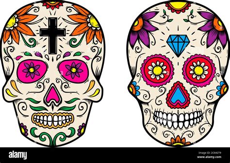 Conjunto De Calavera De Az Car Mexicana De Poca Aislado Sobre Fondo