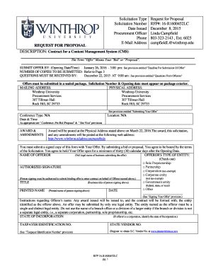 Fillable Online Winthrop Solicitation Type Request For Proposal