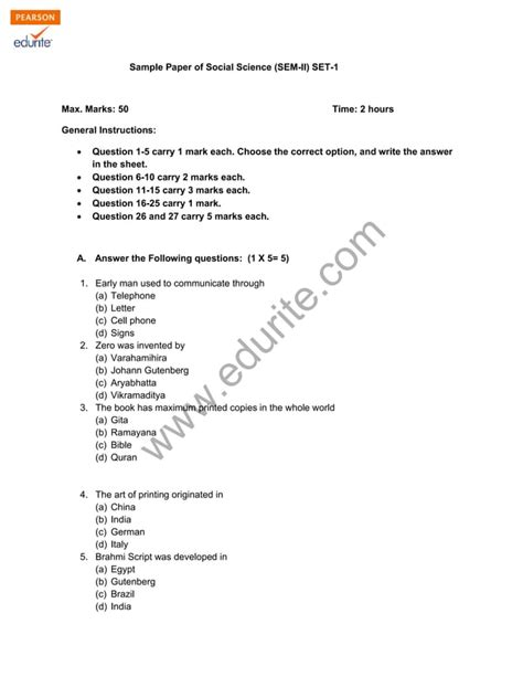 Class Cbse Social Science Sample Paper Term Model Pdf Free