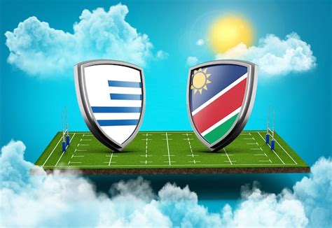 Premium Photo 3d Uruguay Versus Namibia Shield Icons On Rugby Stadium