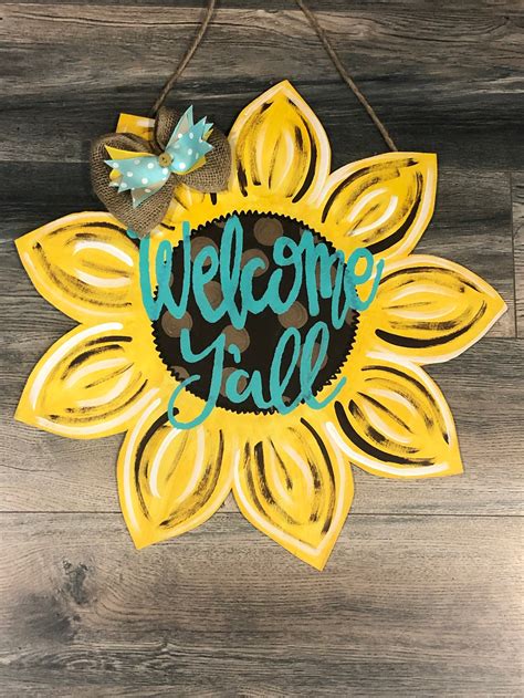 Sunflower Door Hanger Sunflower Welcome Sign Door Decor Etsy