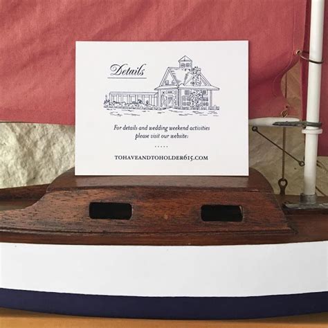 Mallard Island Yacht Club Wedding Invitation With Original Venue Sketches And Printed In Navy